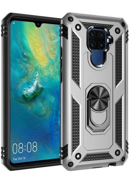 Huawei Mate 30 Lite Kılıf Tank Yüzüklü Yüksek Korumalı Silikon - Gri