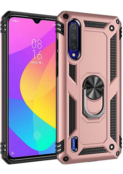 Xiaomi Mi A3 Kılıf Tank Yüzüklü Yüksek Korumalı Silikon - Rose Gold