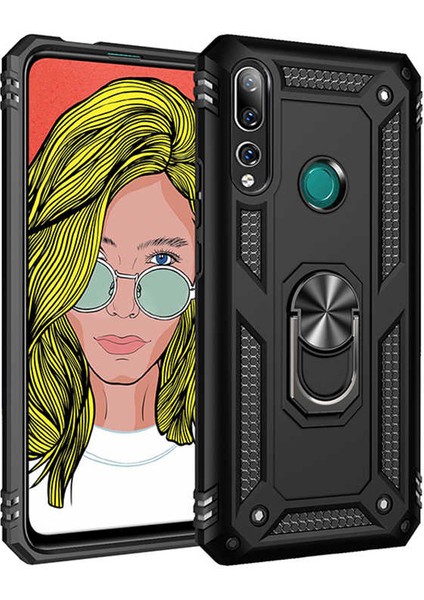 Huawei Y9 Prime 2019 Kılıf Tank Yüzüklü Yüksek Korumalı Silikon - Siyah