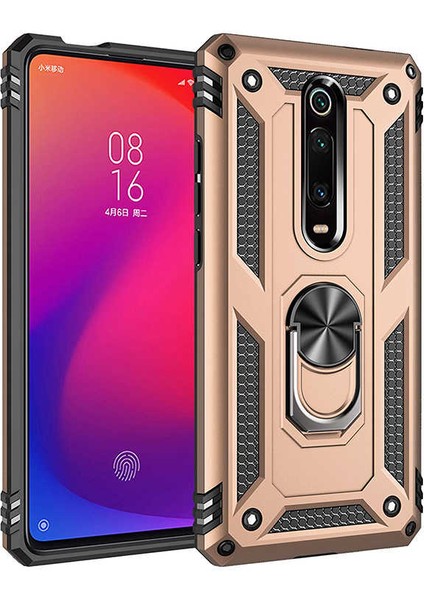 Xiaomi Mi 9t Kılıf Tank Yüzüklü Yüksek Korumalı Silikon - Gold