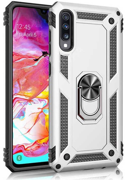 Galaxy A30S Kılıf Tank Yüzüklü Yüksek Korumalı Silikon - Gri