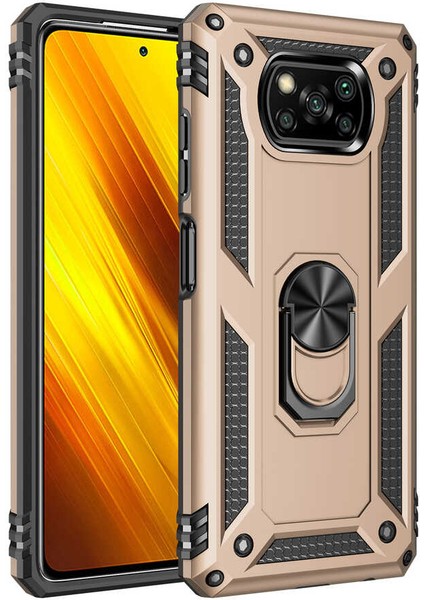 Xiaomi Poco X3 Kılıf Tank Yüzüklü Yüksek Korumalı Silikon - Gold