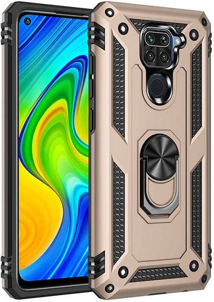 Xiaomi Redmi Note 9 Kılıf Tank Yüzüklü Yüksek Korumalı Silikon - Gold