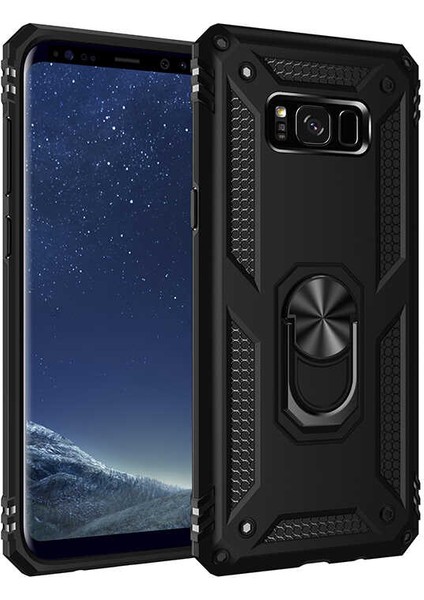 Galaxy S8 Plus Kılıf Tank Yüzüklü Yüksek Korumalı Silikon - Siyah