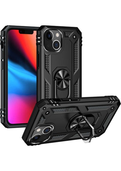 Apple iPhone 13 Mini Kılıf Tank Yüzüklü Yüksek Korumalı Silikon - Siyah