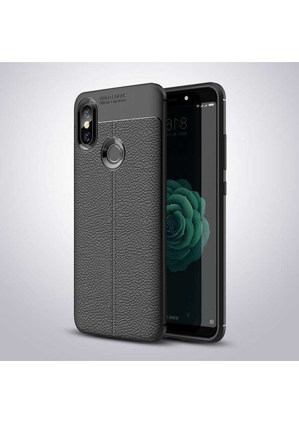 Xiaomi Mi 8 Se Kılıf Deri Dokulu Kamera Korumalı Silikon - Siyah