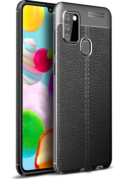 Galaxy A21S Kılıf Deri Dokulu Kamera Korumalı Silikon - Siyah