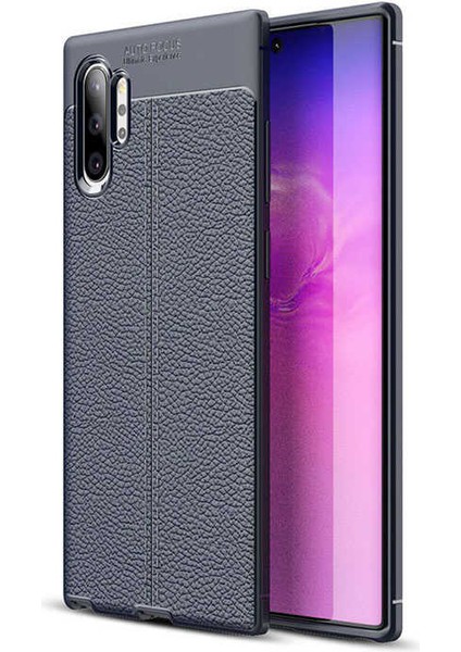 Galaxy Note 10 Plus Kılıf Deri Dokulu Kamera Korumalı Silikon - Lacivert