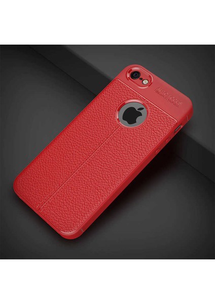 Apple iPhone 5 Kılıf Deri Dokulu Kamera Korumalı Silikon - Kırmızı