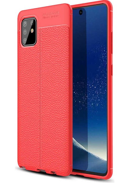 Galaxy A81 (Note 10 Lite) Kılıf Deri Dokulu Kamera Korumalı Silikon - Kırmızı