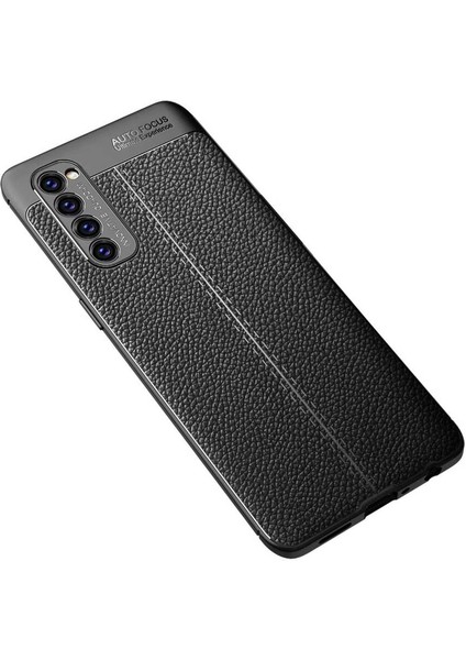 Oppo Reno 4 Pro 4g Kılıf Deri Dokulu Kamera Korumalı Silikon - Siyah