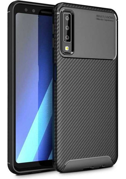 Galaxy A7 2018 Kılıf Karbon Dokulu Silikon - Siyah