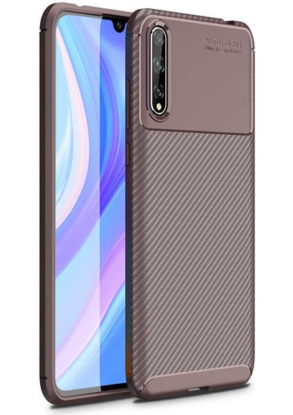 Huawei P Smart S (Y8P) Kılıf Karbon Dokulu Silikon - Kahverengi