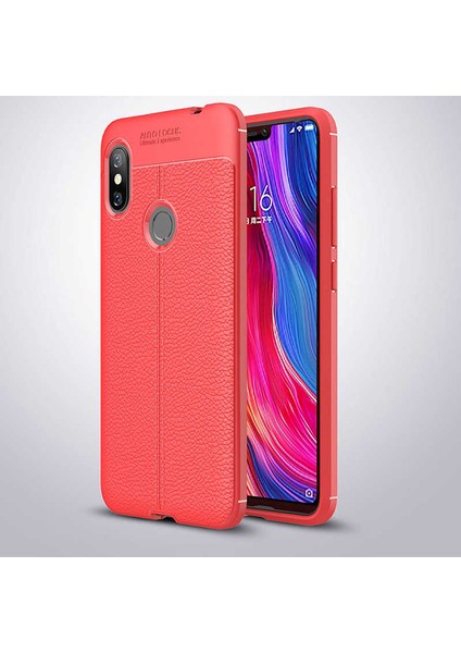 Xiaomi Redmi Note 6 Pro Kılıf Deri Dokulu Kamera Korumalı Silikon - Kırmızı