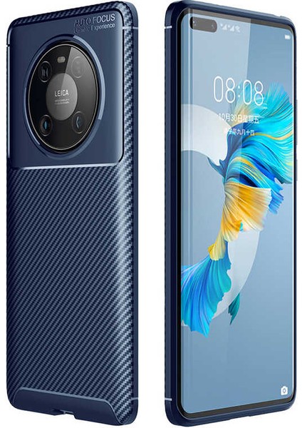 Huawei Mate 40 Pro Kılıf Karbon Dokulu Silikon - Lacivert