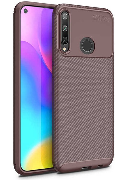 Huawei P40 Lite E Kılıf Karbon Dokulu Silikon - Kahverengi