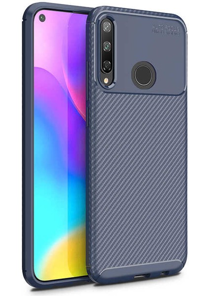 Huawei P40 Lite E Kılıf Karbon Dokulu Silikon - Lacivert