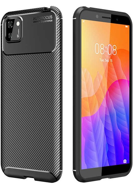 Huawei Y5P Kılıf Karbon Dokulu Silikon - Siyah