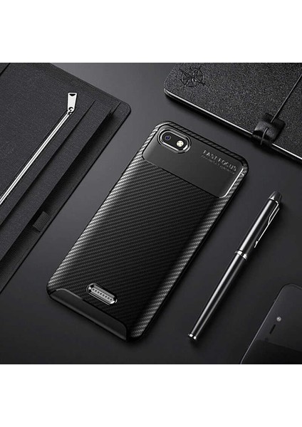 Xiaomi Redmi 6A Kılıf Karbon Dokulu Silikon - Siyah