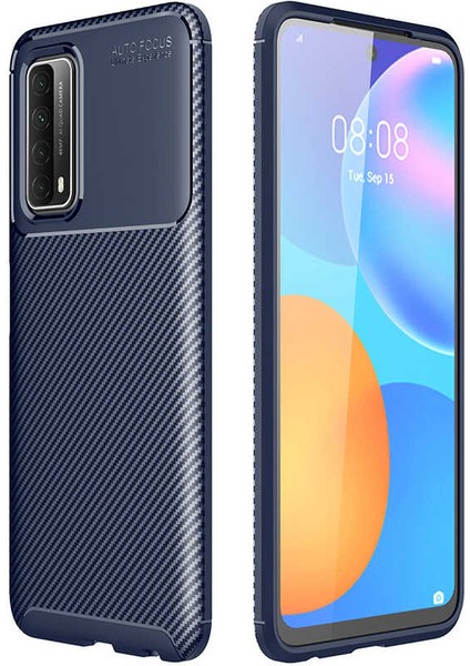 Huawei P Smart 2021 Kılıf Karbon Dokulu Silikon - Lacivert