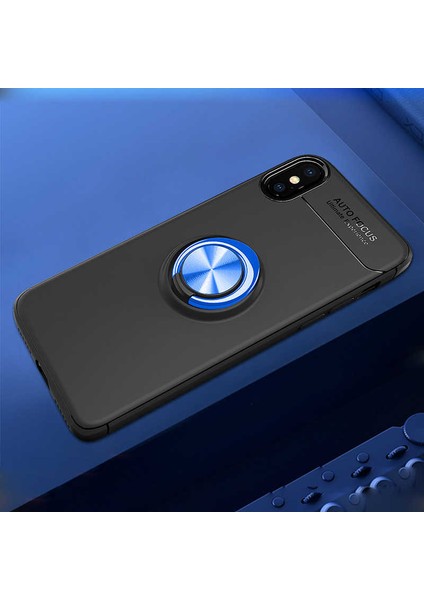 Apple iPhone x Kılıf Yüzüklü Silikon Range - Siyah-Mavi