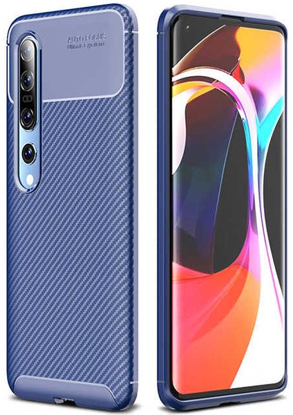 Xiaomi Mi 10 Kılıf Karbon Dokulu Silikon - Lacivert