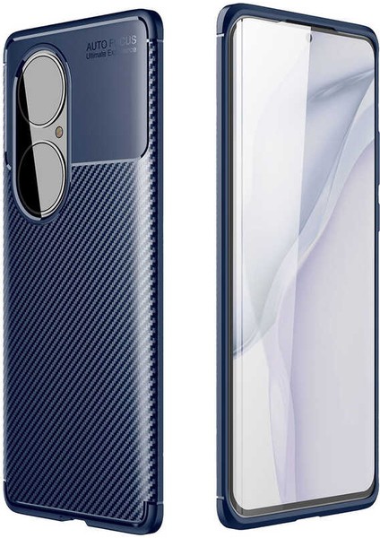 Huawei P50 Pro Kılıf Karbon Dokulu Silikon - Lacivert