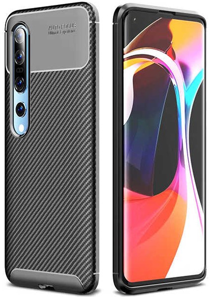 Xiaomi Mi 10 Kılıf Karbon Dokulu Silikon - Siyah