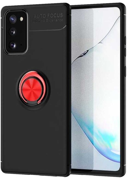 Galaxy Note 20 Kılıf Yüzüklü Silikon Range - Siyah-Kırmızı