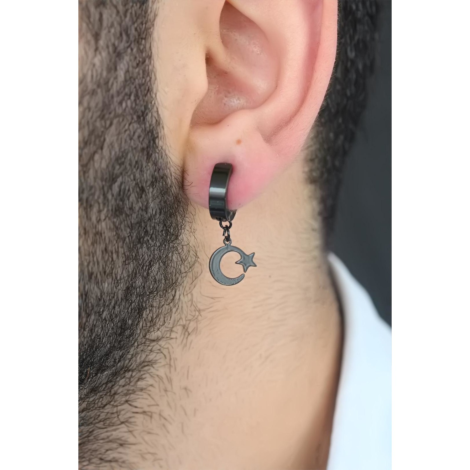 EBijuteri Siyah Renk Kaplama Ay Yıldız Figürlü Çelik Fiyatı