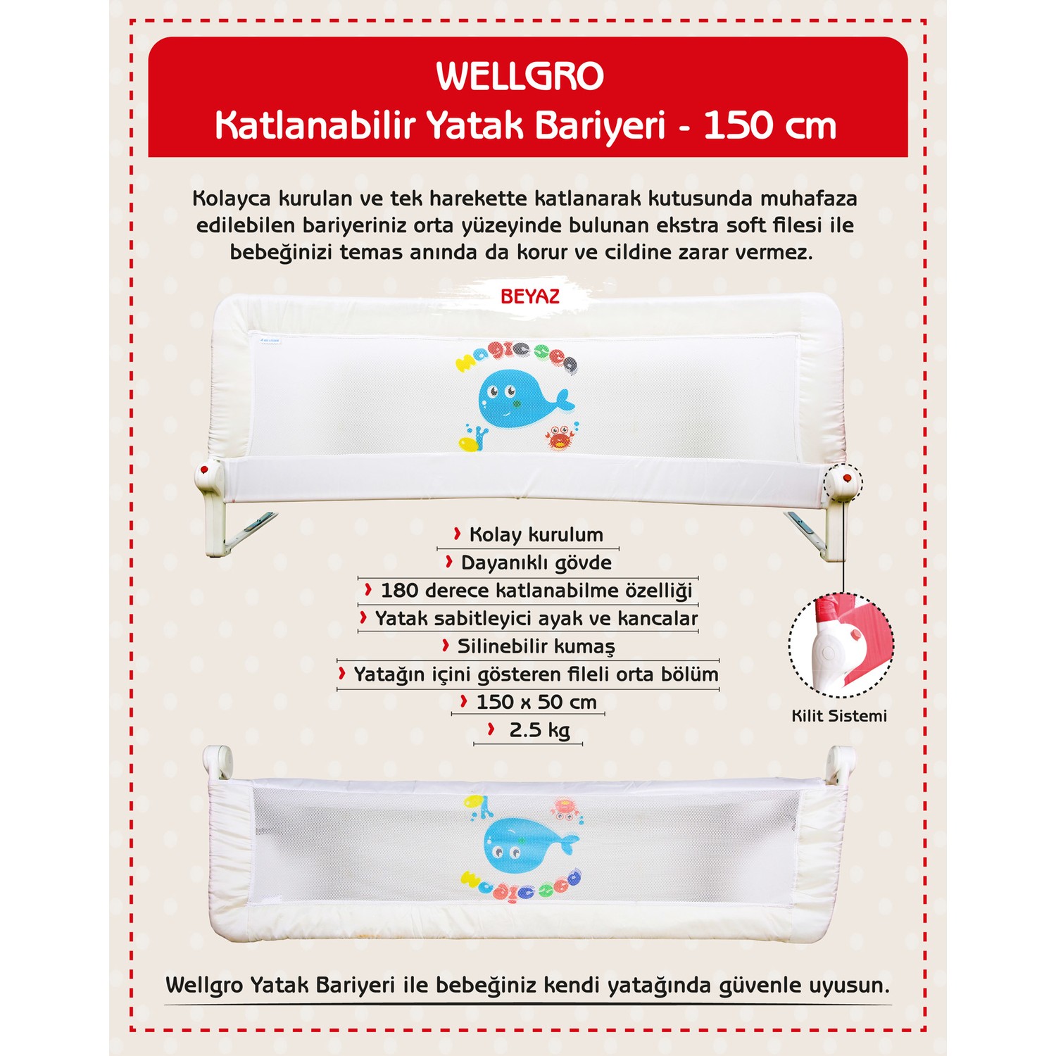 Wellgro Katlanır Yatak Bariyeri Bebek Yatak Korkuluğu Beyaz Fiyatı