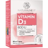 Natural Nest Vitamin D3 600 IU 10 ml Sprey Takviye Edici Gıda
