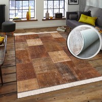 haliforum patchwork desen kahverengi hali yolluk fiyati