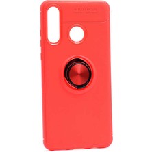 Case 4U Huawei P30 Lite Kılıf Autofocus Shockprof Ravel Yüzüklü Standlı Slikon Kapak Kırmızı