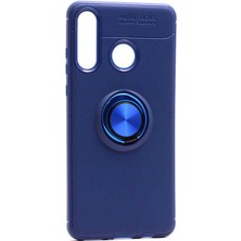 Case 4U Huawei P30 Lite Kılıf Autofocus Shockprof Ravel Yüzüklü Standlı Slikon Kapak Lacivert