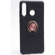 Case 4U Huawei P30 Lite Kılıf Autofocus Shockprof Ravel Yüzüklü Standlı Slikon Kapak Siyah - Rose Gold