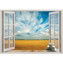 Renkselart Pencere Tarla Gökyüzü Duvar Sticker