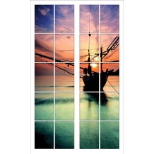 Renkselart Pencere Tekne Günbatımı Deniz Duvar Sticker