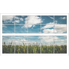 Renkselart Pencere Gökyüzü Bulutlar Buğday Tarlası Duvar Sticker