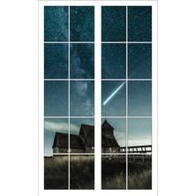 Renkselart Pencere Gece Yıldız Ev Gökyüzü Duvar Sticker