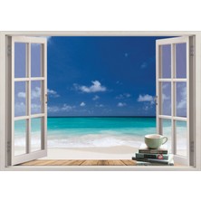 Renkselart Pencere Deniz Sahil Kumsal Duvar Sticker
