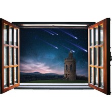 Renkselart Pencere Kuyruklu Yıldızlar ve Kule Duvar Sticker