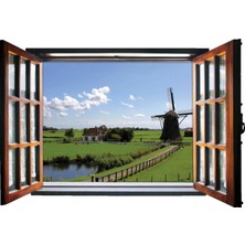 Renkselart Pencere Değirmen Duvar Sticker