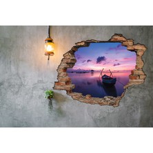 Renkselart Kırık Tuğla Kayık Gün Batımı Duvar Sticker