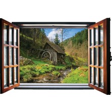 Renkselart Pencere Değirmen Nehir Su Duvar Sticker