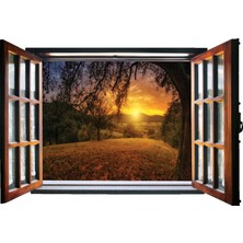 Renkselart Pencere Gün Batımı Ağaçlar Duvar Sticker