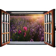 Renkselart Pencere Lavanta Duvar Sticker