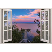 Renkselart Pencere Deniz Kıyısı Ahşap İskele Duvar Sticker