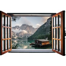 Renkselart Pencere Dağ Göl Ev Duvar Sticker