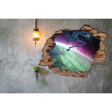 Renkselart Kırık Tuğla Uzay Uydu Atmosfer Duvar Sticker